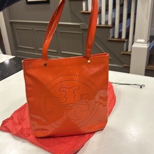 Tory Burch Orange Patent Leather Small Tote